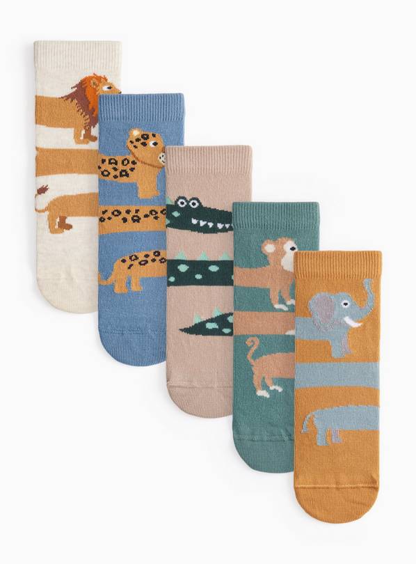 Jungle Themed Ankle Socks 5 Pack 9-12